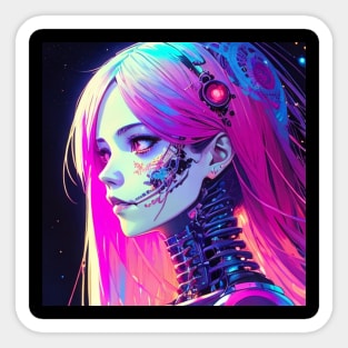 Cyberpunk Anime Skeleton Futuristic Mecha Robot Space Girl Cute Kawaii Sticker